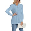 image:imageLYANER Womens Collar V Neck Split Hem Button Down Long Sleeve Long Shirt Blouse Tunic TopBlue