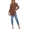 image:imageLYANER Womens Collar V Neck Split Hem Button Down Long Sleeve Long Shirt Blouse Tunic TopBrown
