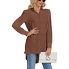 image:imageLYANER Womens Collar V Neck Split Hem Button Down Long Sleeve Long Shirt Blouse Tunic TopBrown