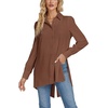 image:imageLYANER Womens Collar V Neck Split Hem Button Down Long Sleeve Long Shirt Blouse Tunic TopBrown