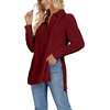 image:imageLYANER Womens Collar V Neck Split Hem Button Down Long Sleeve Long Shirt Blouse Tunic TopBurgundy
