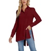 image:imageLYANER Womens Collar V Neck Split Hem Button Down Long Sleeve Long Shirt Blouse Tunic TopBurgundy