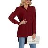 image:imageLYANER Womens Collar V Neck Split Hem Button Down Long Sleeve Long Shirt Blouse Tunic TopBurgundy