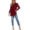 image:imageLYANER Womens Collar V Neck Split Hem Button Down Long Sleeve Long Shirt Blouse Tunic TopBurgundy