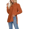 image:imageLYANER Womens Collar V Neck Split Hem Button Down Long Sleeve Long Shirt Blouse Tunic TopCaramel