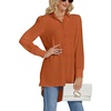 image:imageLYANER Womens Collar V Neck Split Hem Button Down Long Sleeve Long Shirt Blouse Tunic TopCaramel