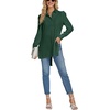image:imageLYANER Womens Collar V Neck Split Hem Button Down Long Sleeve Long Shirt Blouse Tunic TopDark Green