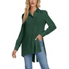 image:imageLYANER Womens Collar V Neck Split Hem Button Down Long Sleeve Long Shirt Blouse Tunic TopDark Green