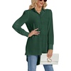 image:imageLYANER Womens Collar V Neck Split Hem Button Down Long Sleeve Long Shirt Blouse Tunic TopDark Green