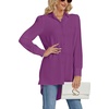 image:imageLYANER Womens Collar V Neck Split Hem Button Down Long Sleeve Long Shirt Blouse Tunic TopDeep Purple