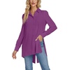 image:imageLYANER Womens Collar V Neck Split Hem Button Down Long Sleeve Long Shirt Blouse Tunic TopDeep Purple