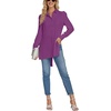 image:imageLYANER Womens Collar V Neck Split Hem Button Down Long Sleeve Long Shirt Blouse Tunic TopDeep Purple