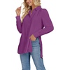 image:imageLYANER Womens Collar V Neck Split Hem Button Down Long Sleeve Long Shirt Blouse Tunic TopDeep Purple