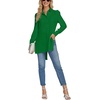 image:imageLYANER Womens Collar V Neck Split Hem Button Down Long Sleeve Long Shirt Blouse Tunic TopGreen