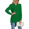 image:imageLYANER Womens Collar V Neck Split Hem Button Down Long Sleeve Long Shirt Blouse Tunic TopGreen