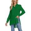 image:imageLYANER Womens Collar V Neck Split Hem Button Down Long Sleeve Long Shirt Blouse Tunic TopGreen