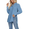 image:imageLYANER Womens Collar V Neck Split Hem Button Down Long Sleeve Long Shirt Blouse Tunic TopHaze Blue