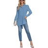 image:imageLYANER Womens Collar V Neck Split Hem Button Down Long Sleeve Long Shirt Blouse Tunic TopHaze Blue
