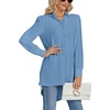 image:imageLYANER Womens Collar V Neck Split Hem Button Down Long Sleeve Long Shirt Blouse Tunic TopHaze Blue