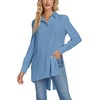 image:imageLYANER Womens Collar V Neck Split Hem Button Down Long Sleeve Long Shirt Blouse Tunic TopHaze Blue