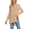 image:imageLYANER Womens Collar V Neck Split Hem Button Down Long Sleeve Long Shirt Blouse Tunic TopKhaki