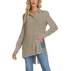 image:imageLYANER Womens Collar V Neck Split Hem Button Down Long Sleeve Long Shirt Blouse Tunic TopKhaki Brown
