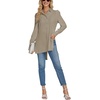 image:imageLYANER Womens Collar V Neck Split Hem Button Down Long Sleeve Long Shirt Blouse Tunic TopKhaki Brown