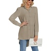 image:imageLYANER Womens Collar V Neck Split Hem Button Down Long Sleeve Long Shirt Blouse Tunic TopKhaki Brown