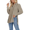 image:imageLYANER Womens Collar V Neck Split Hem Button Down Long Sleeve Long Shirt Blouse Tunic TopKhaki Brown