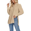 image:imageLYANER Womens Collar V Neck Split Hem Button Down Long Sleeve Long Shirt Blouse Tunic TopLight Coffee