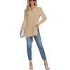 image:imageLYANER Womens Collar V Neck Split Hem Button Down Long Sleeve Long Shirt Blouse Tunic TopLight Coffee