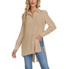image:imageLYANER Womens Collar V Neck Split Hem Button Down Long Sleeve Long Shirt Blouse Tunic TopLight Coffee