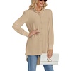 image:imageLYANER Womens Collar V Neck Split Hem Button Down Long Sleeve Long Shirt Blouse Tunic TopLight Coffee