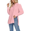image:imageLYANER Womens Collar V Neck Split Hem Button Down Long Sleeve Long Shirt Blouse Tunic TopLight Pink