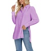 image:imageLYANER Womens Collar V Neck Split Hem Button Down Long Sleeve Long Shirt Blouse Tunic TopLight Purple