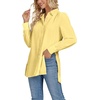 image:imageLYANER Womens Collar V Neck Split Hem Button Down Long Sleeve Long Shirt Blouse Tunic TopLight Yellow