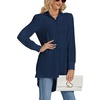 image:imageLYANER Womens Collar V Neck Split Hem Button Down Long Sleeve Long Shirt Blouse Tunic TopNavy Blue