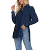 image:imageLYANER Womens Collar V Neck Split Hem Button Down Long Sleeve Long Shirt Blouse Tunic TopNavy Blue