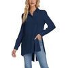 image:imageLYANER Womens Collar V Neck Split Hem Button Down Long Sleeve Long Shirt Blouse Tunic TopNavy Blue