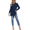 image:imageLYANER Womens Collar V Neck Split Hem Button Down Long Sleeve Long Shirt Blouse Tunic TopNavy Blue