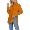 image:imageLYANER Womens Collar V Neck Split Hem Button Down Long Sleeve Long Shirt Blouse Tunic TopOrange