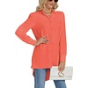 image:imageLYANER Womens Collar V Neck Split Hem Button Down Long Sleeve Long Shirt Blouse Tunic TopOrange Red