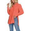 image:imageLYANER Womens Collar V Neck Split Hem Button Down Long Sleeve Long Shirt Blouse Tunic TopOrange Red