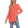image:imageLYANER Womens Collar V Neck Split Hem Button Down Long Sleeve Long Shirt Blouse Tunic TopOrange Red