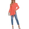 image:imageLYANER Womens Collar V Neck Split Hem Button Down Long Sleeve Long Shirt Blouse Tunic TopOrange Red