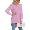 image:imageLYANER Womens Collar V Neck Split Hem Button Down Long Sleeve Long Shirt Blouse Tunic TopPink