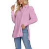 image:imageLYANER Womens Collar V Neck Split Hem Button Down Long Sleeve Long Shirt Blouse Tunic TopPink
