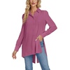 image:imageLYANER Womens Collar V Neck Split Hem Button Down Long Sleeve Long Shirt Blouse Tunic TopPurplish Red