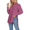 image:imageLYANER Womens Collar V Neck Split Hem Button Down Long Sleeve Long Shirt Blouse Tunic TopPurplish Red