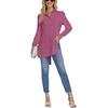 image:imageLYANER Womens Collar V Neck Split Hem Button Down Long Sleeve Long Shirt Blouse Tunic TopPurplish Red